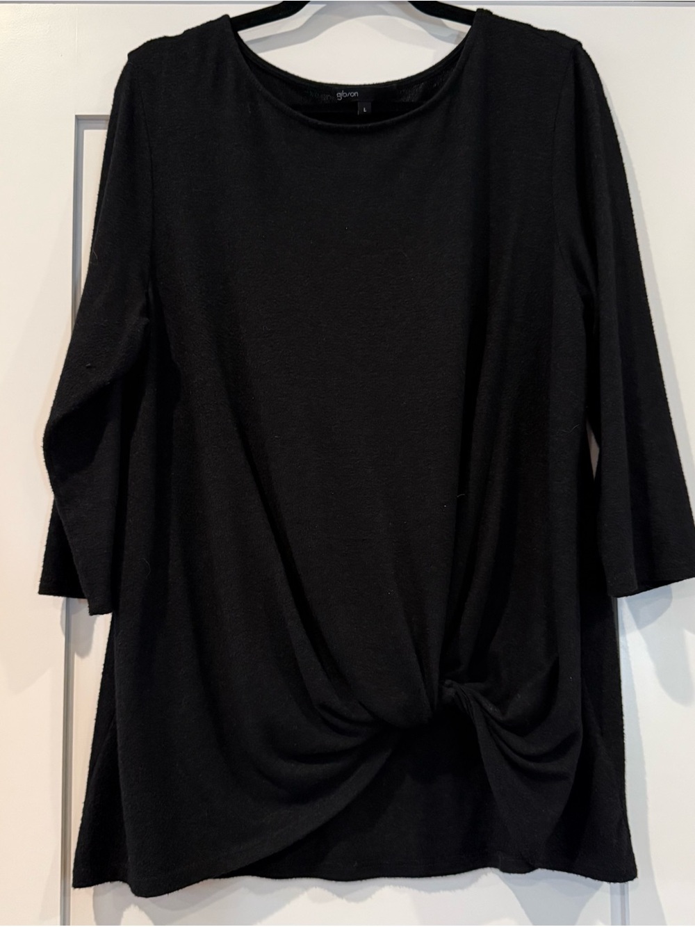Gibson Black Mid-Sleeve Twist-Front Top